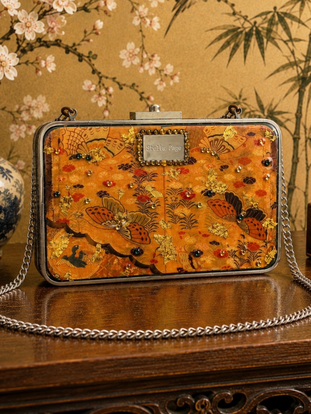 NWOT RARE Stella Page Limited Edition Handcrafted Decoupage Clutch/Shoulder Bag